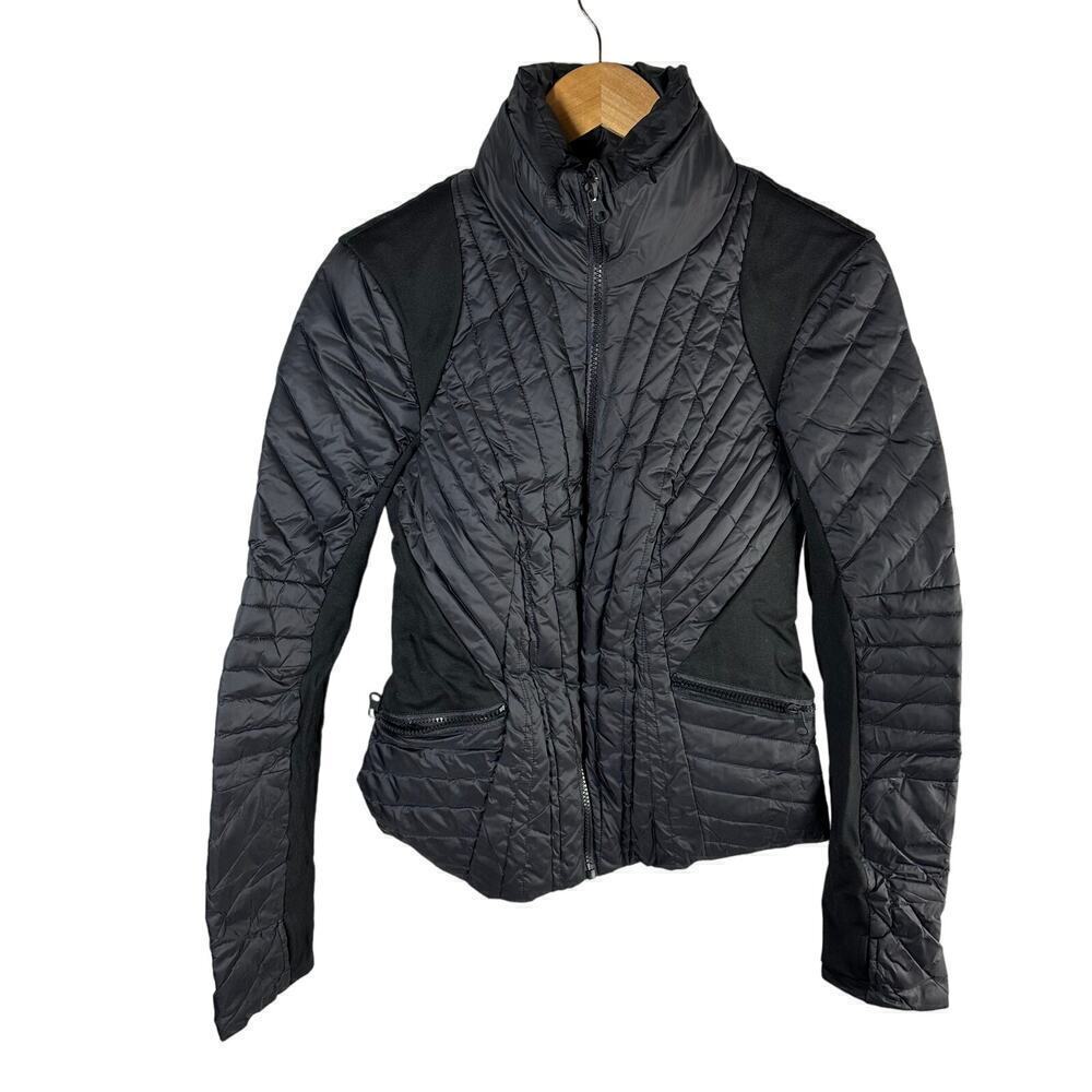 Blanc Noir Motion Panel Zip Puffer Jacket Black Hooded Size XS Mixed Media